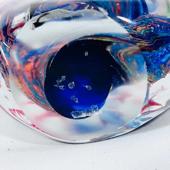 Murano Art Glass School Fish Bubble Hand Blown Paperweight Aquarium Blue Orange - Picture 11 of 13